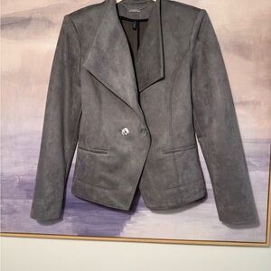 Women's Gray Suede-Look Double-Breasted Blazer Jacket